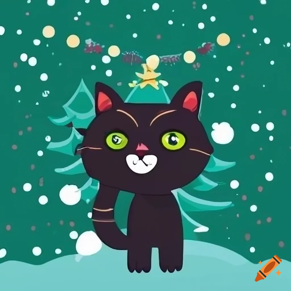 Cartoon snowman and black cat in christmas theme on Craiyon