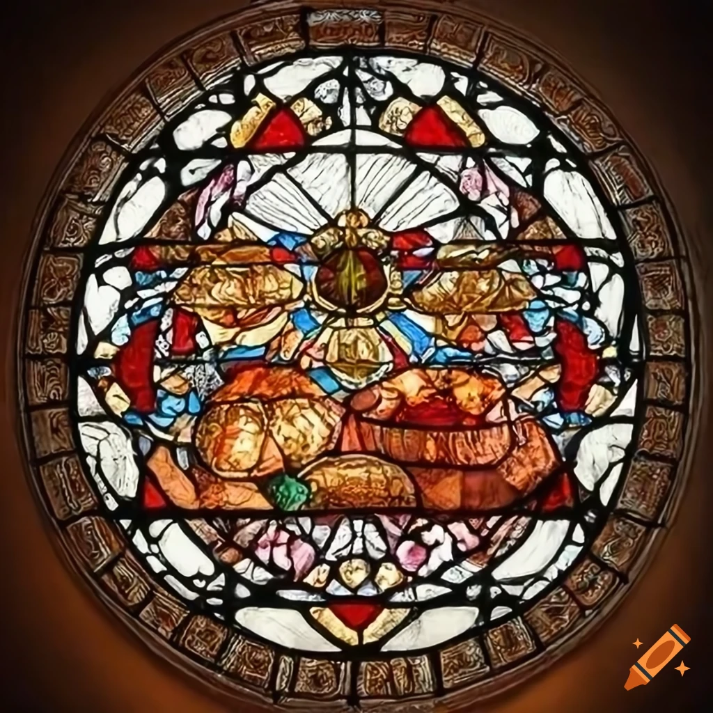 Gothicstyle stained glass depiction of spanish stew on Craiyon