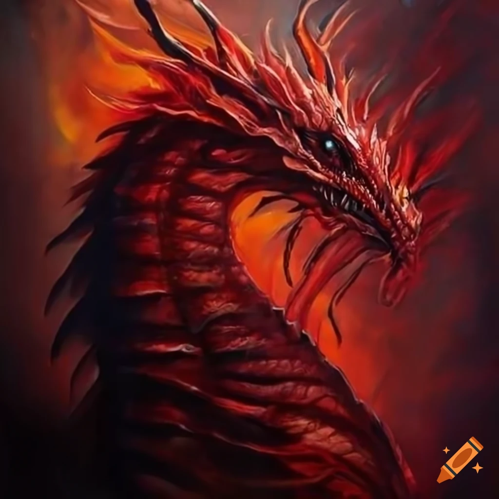 Acrylic painting of a red dragon on Craiyon