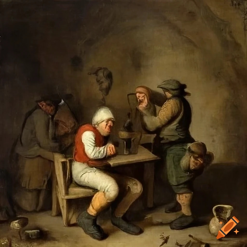painting of farmers enjoying drinks and games in a tavern