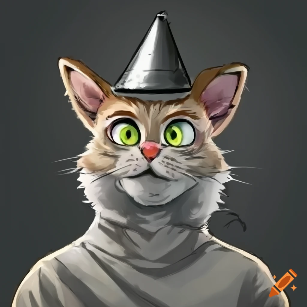 Illustration of a cat wearing a tinfoil hat on Craiyon