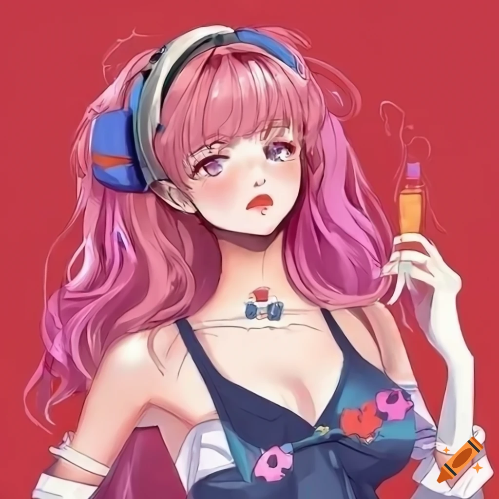 Anime girl holding a glass with a straw on Craiyon
