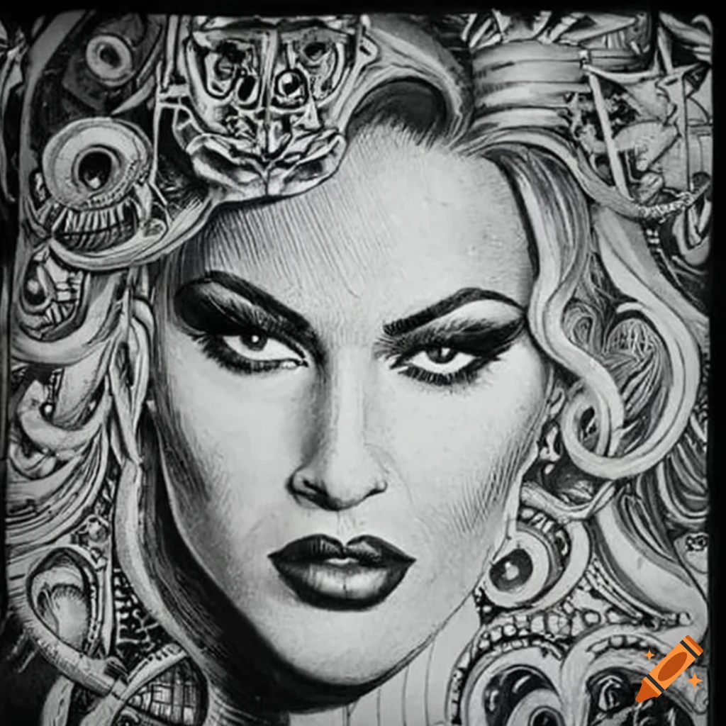 Pencil illustration of a captivating femme fatale in a horror comic