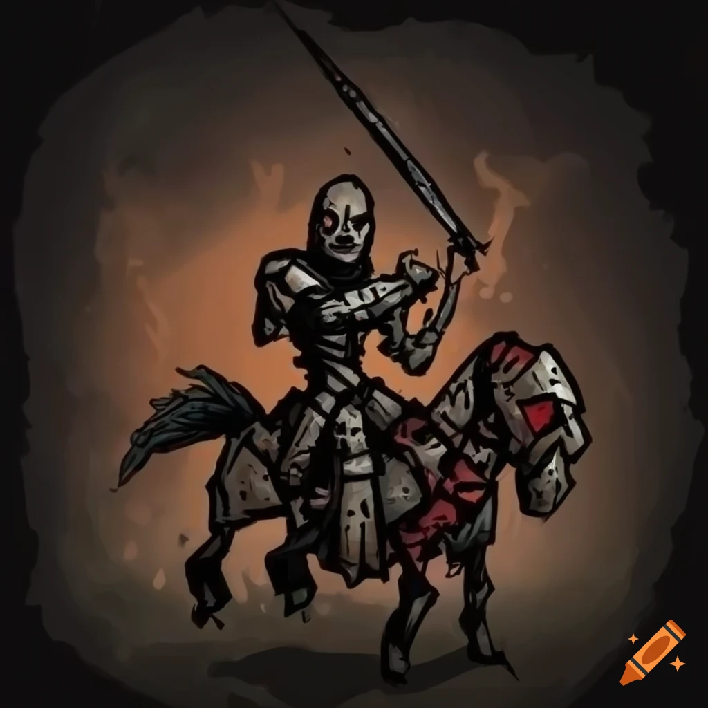 Dark fantasy artwork of a skeleton knight on a skeleton horse on Craiyon