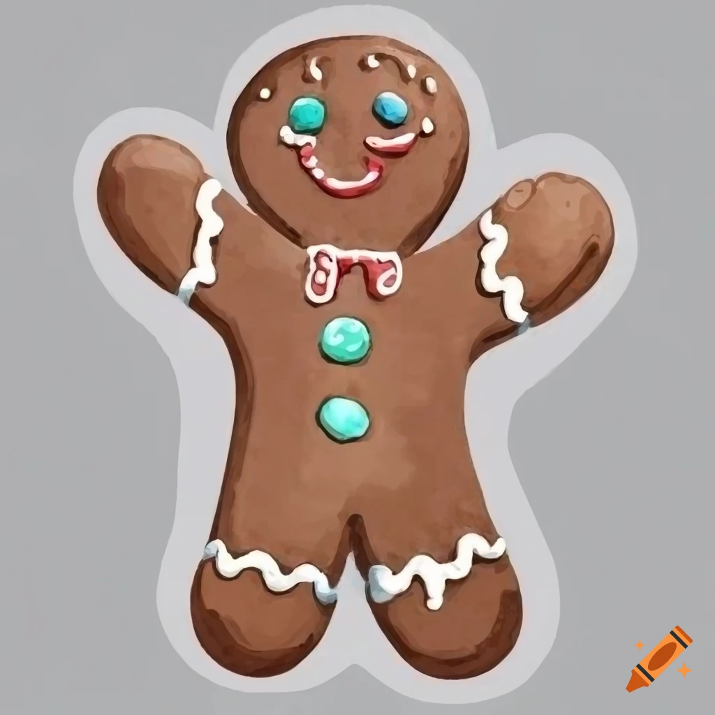 hand drawn watercolor illustration of a gingerbread man
