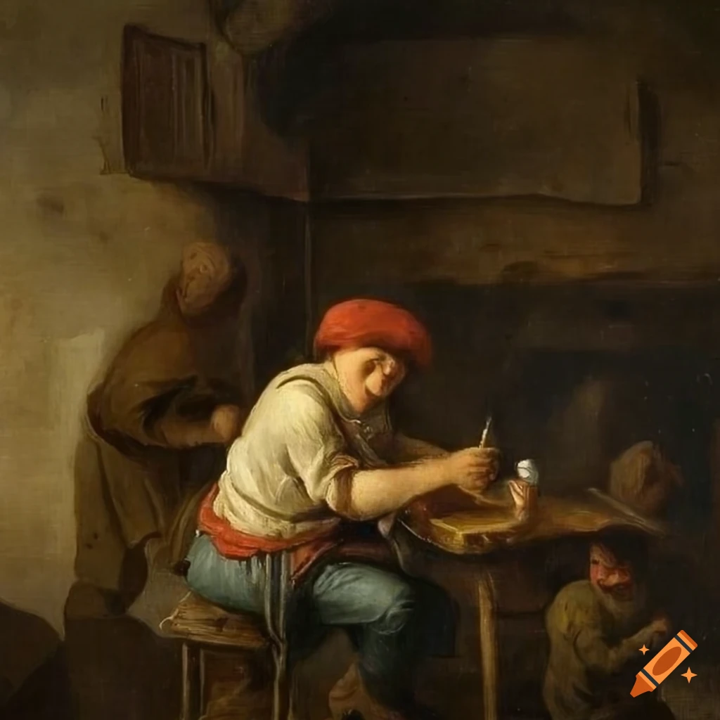 painting of farmers enjoying drinks and games in a tavern