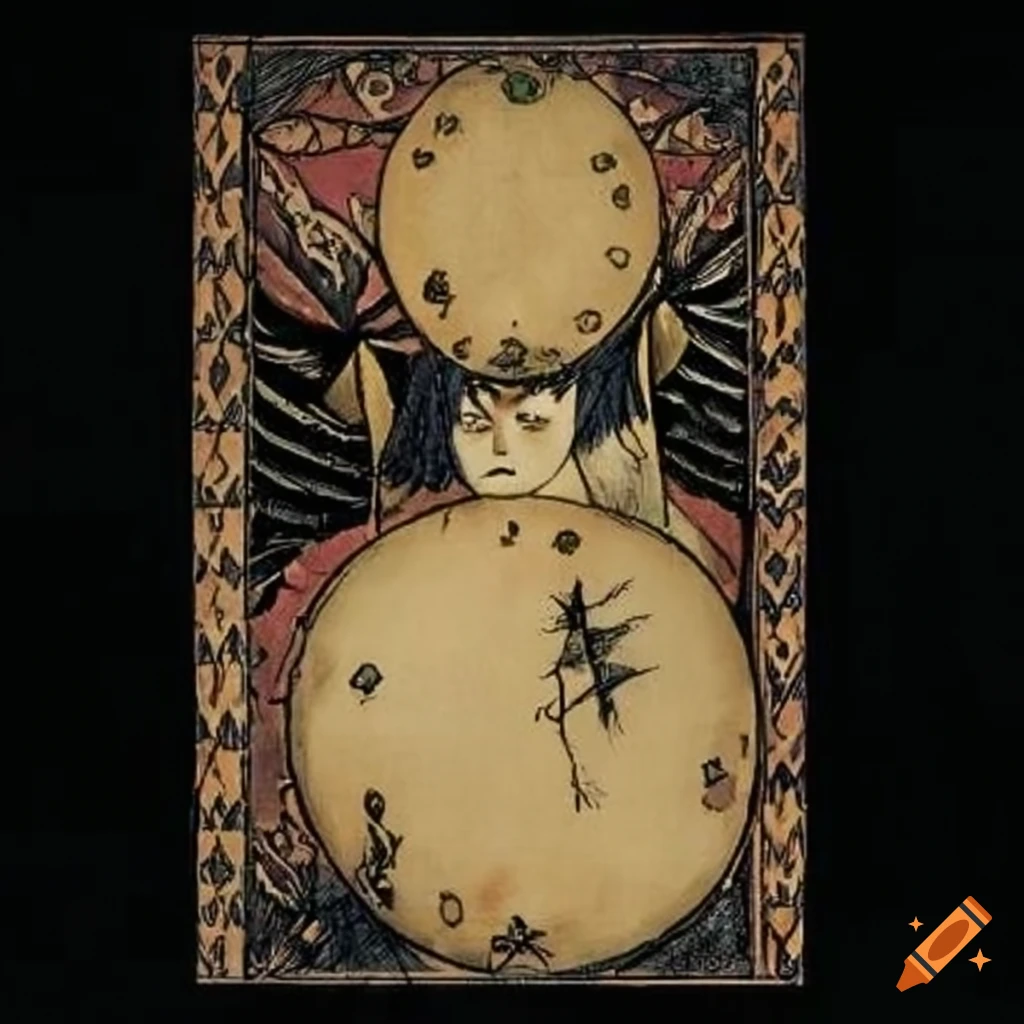 color sketch of a shaman drum by Aubrey Beardsley