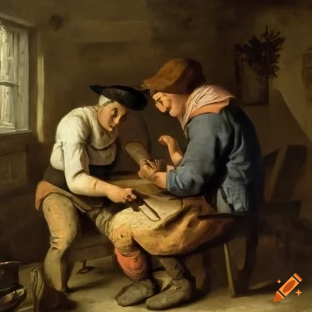 painting of farmers enjoying drinks and games in a tavern