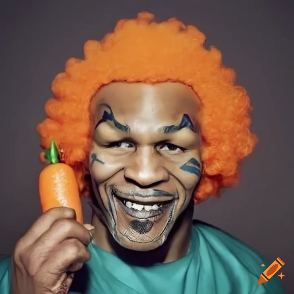 Mike Tyson Holding A Carrot With A Clown Wig On Craiyon