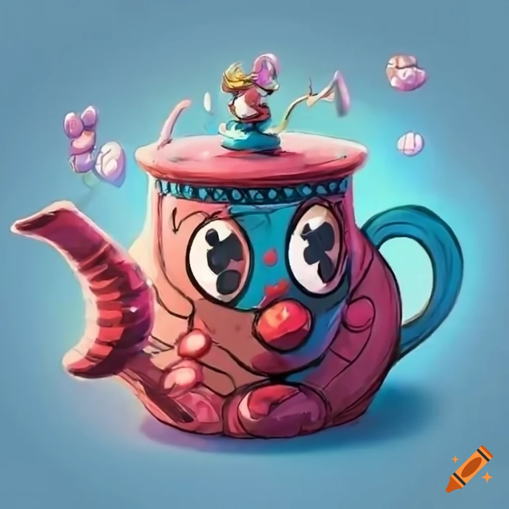 gigantic teapot in Cuphead style