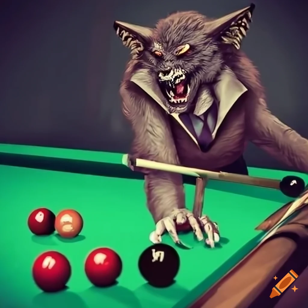werewolf playing snooker at a billiard hall