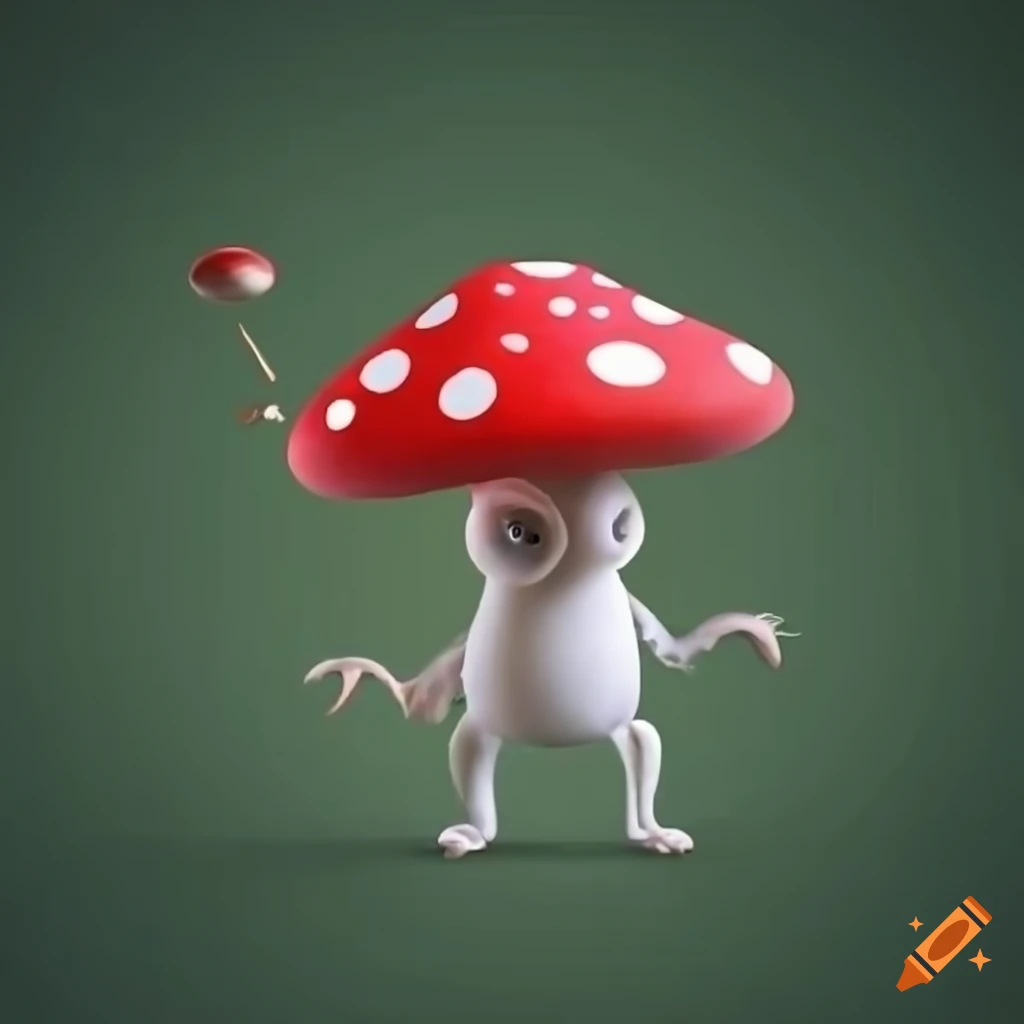 illustration of a playful mushroom creature with a kettle body