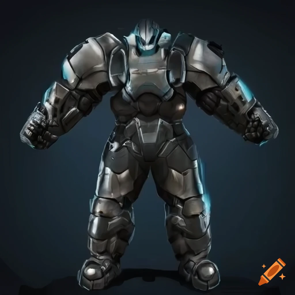 full body shot of a sci-fi power armor medic