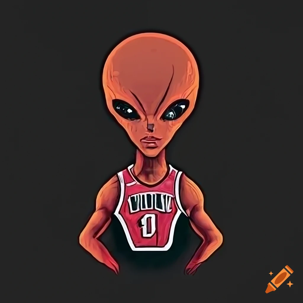 Digital art of demar derozan as an alien basketball logo