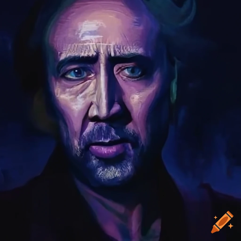Nicolas Cage painted in Starry Night style