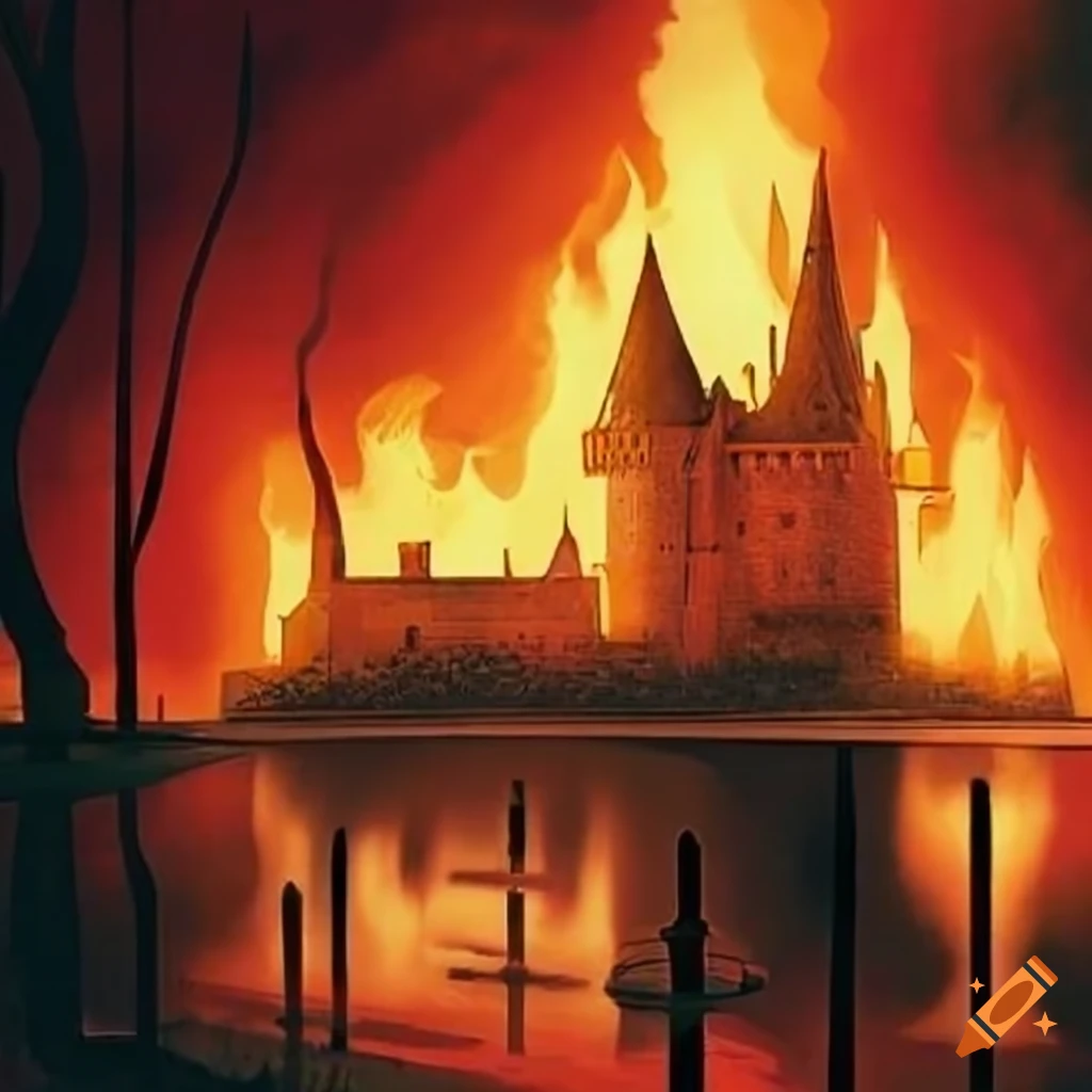 Burning chateau on Craiyon