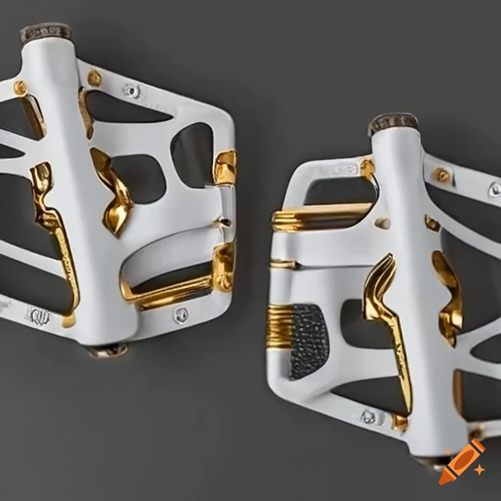 stylish white and gold mountain biking pedals in black packaging