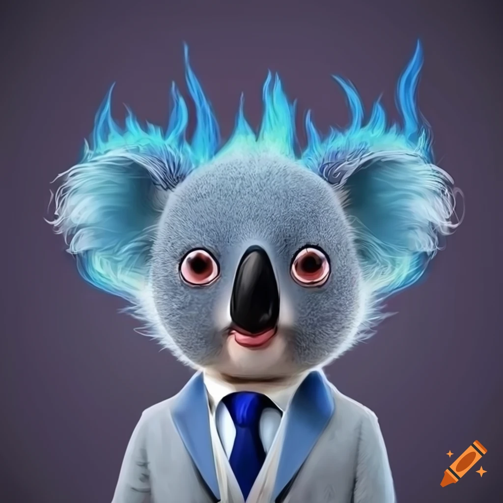 illustration of a stylish koala with fiery blue hair
