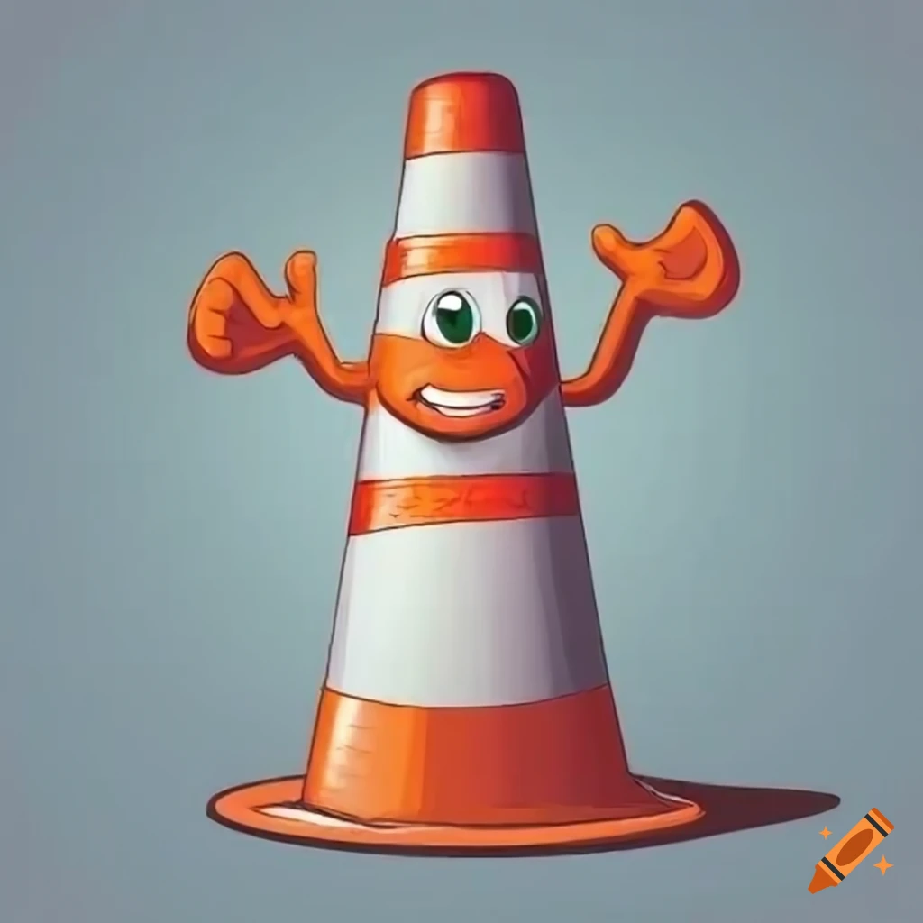 Cartoon street cone character holding a stop sign on Craiyon