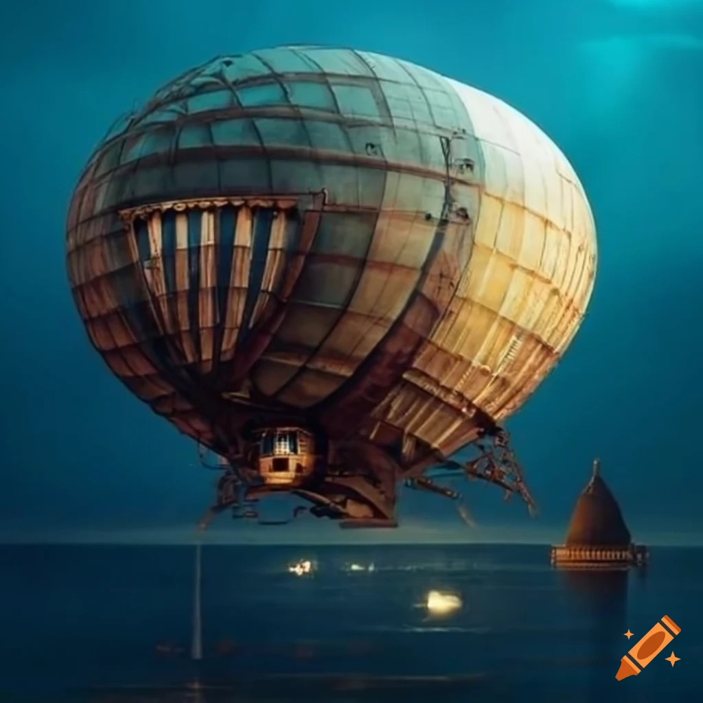 steampunk airship flying over Cartagena, Colombia