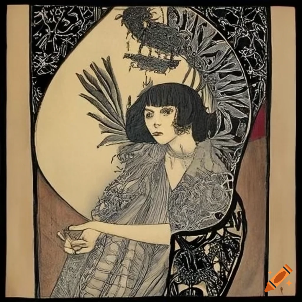 color sketch of a shaman drum by Aubrey Beardsley