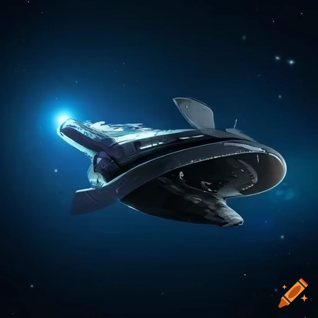 futuristic spaceship taking off from a giant platform in space