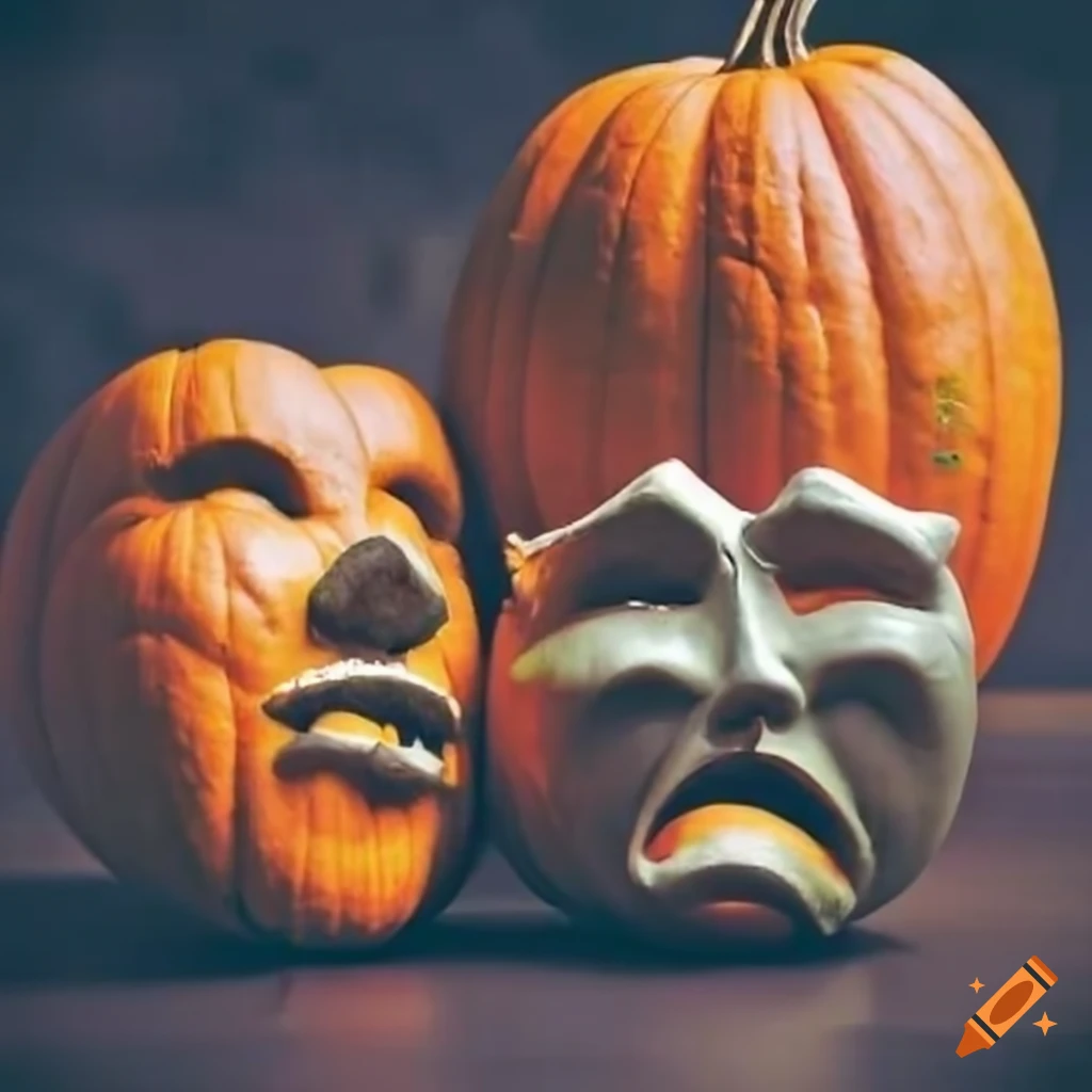 pumpkins with comedy and tragedy faces
