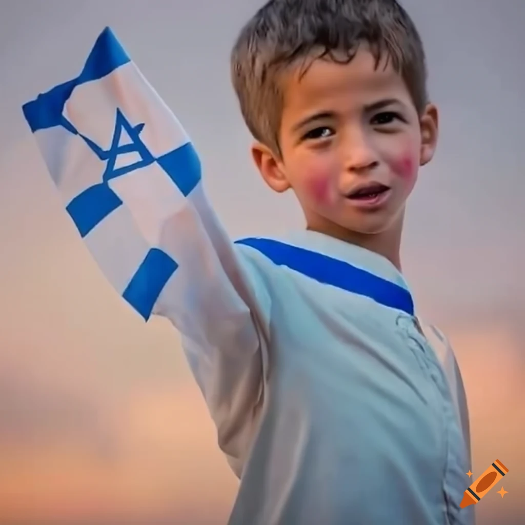 young boy waving an Israeli flag