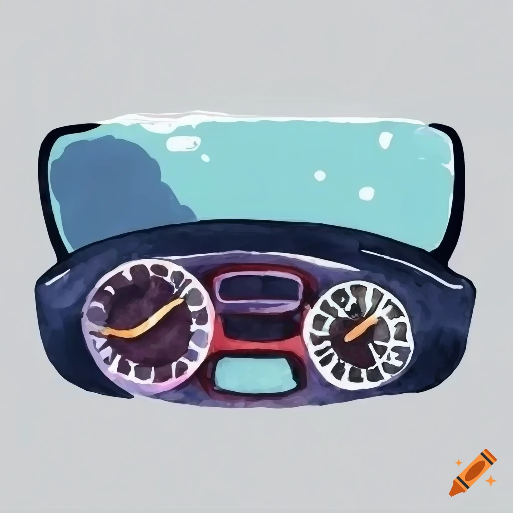 hand-drawn watercolor illustration of a car dashboard