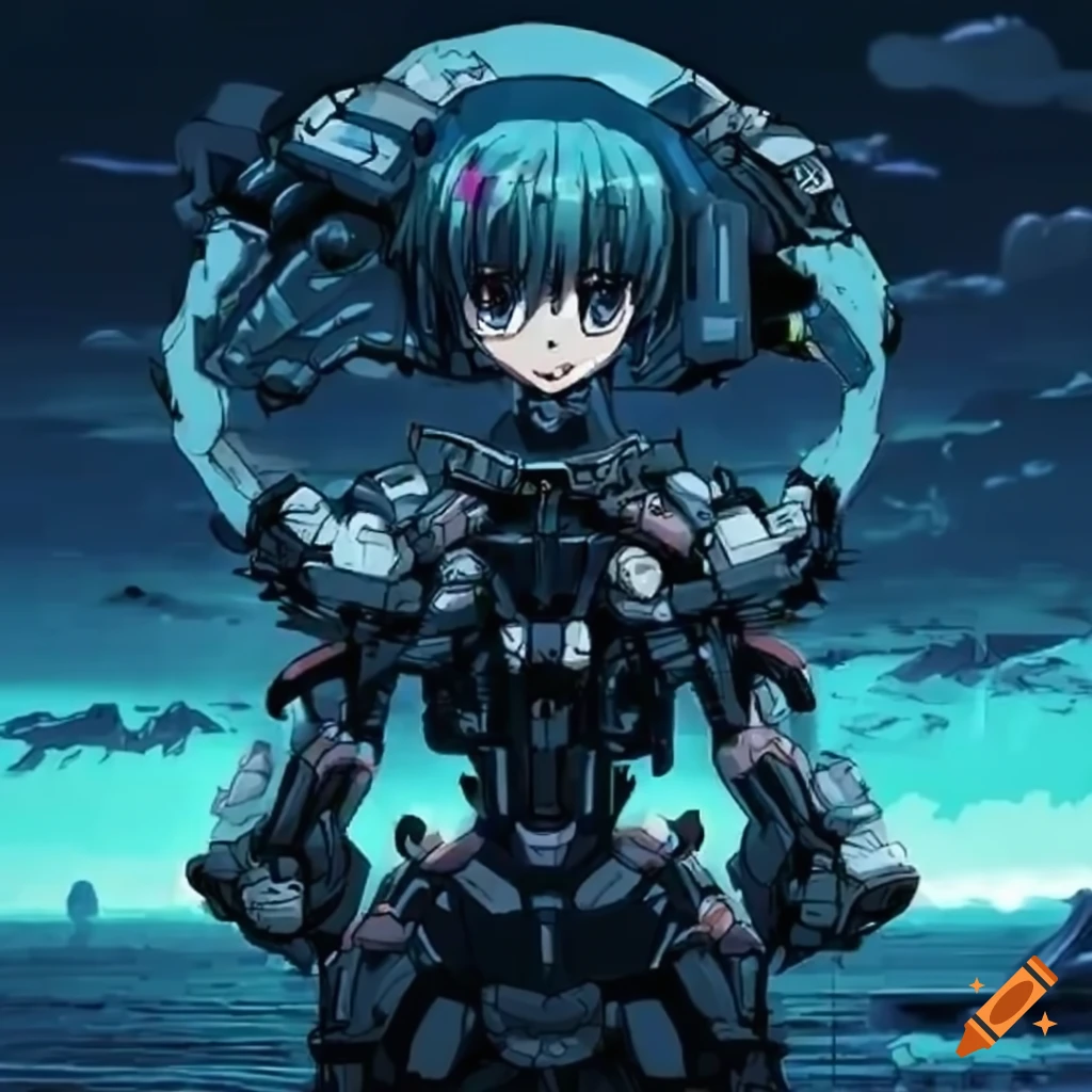 anime style robot girl with green pigtails and a visor on Craiyon