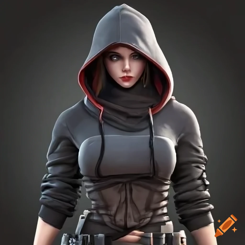 illustration of a female rogue in a black hoodie