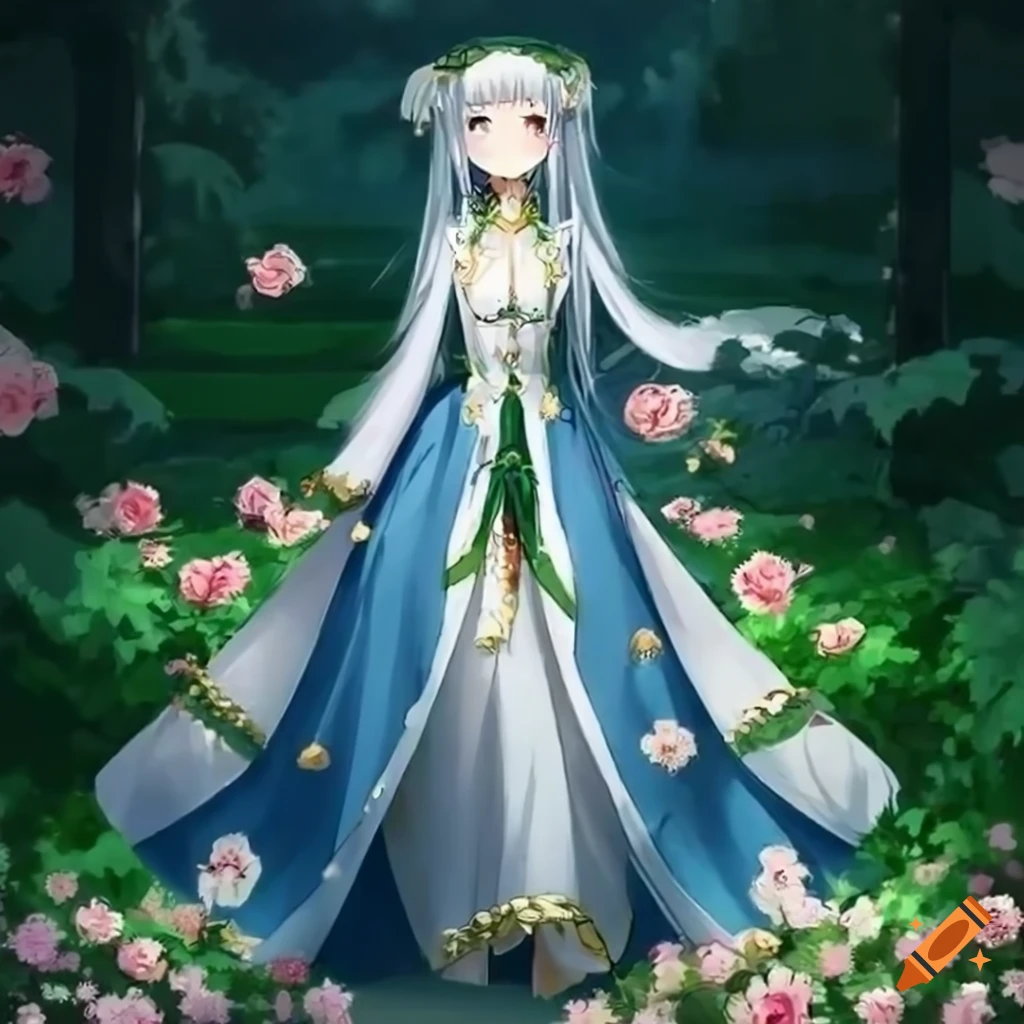 Anime girl in a beautiful rose garden