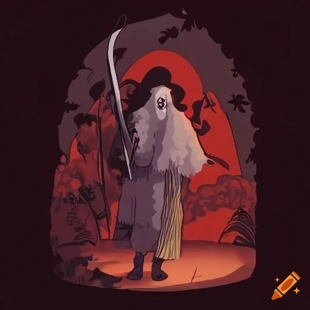 minimalist graphic novel cover featuring a blind swordsman black sheep