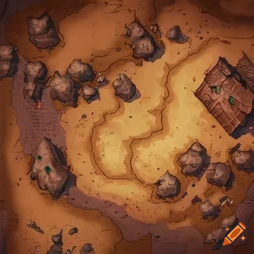 detailed battlemap of a rocky desert gulch