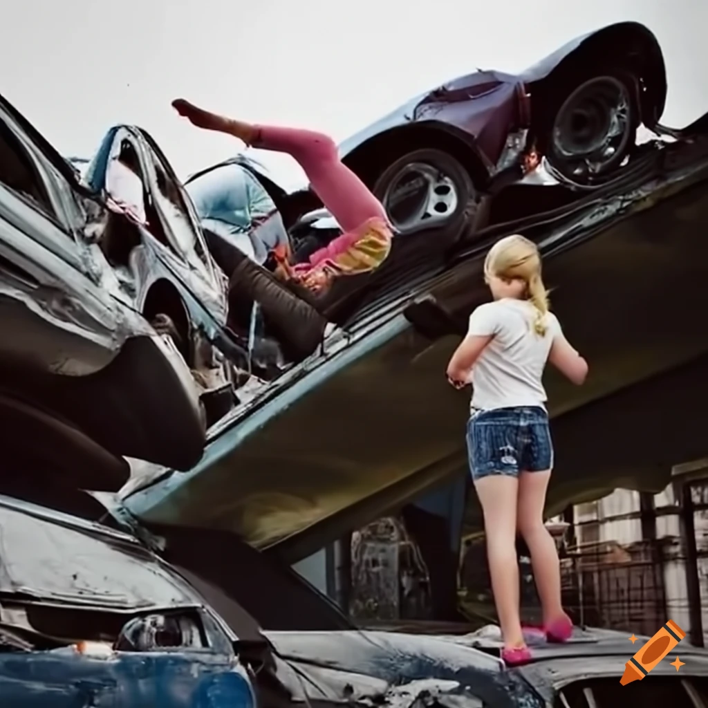 Girls Playing On Top Of A Car Scrapyard On Craiyon