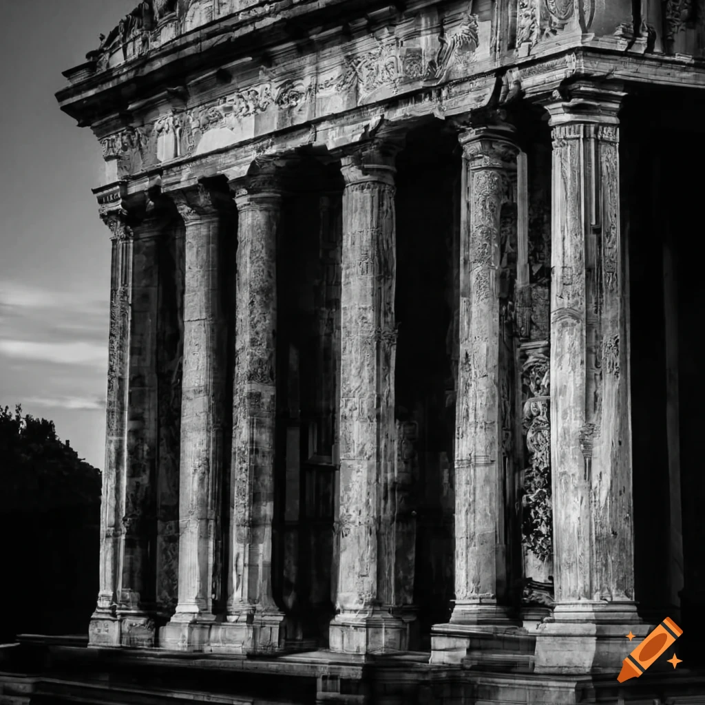 Black and white photo of la maison carrée de nîmes on Craiyon