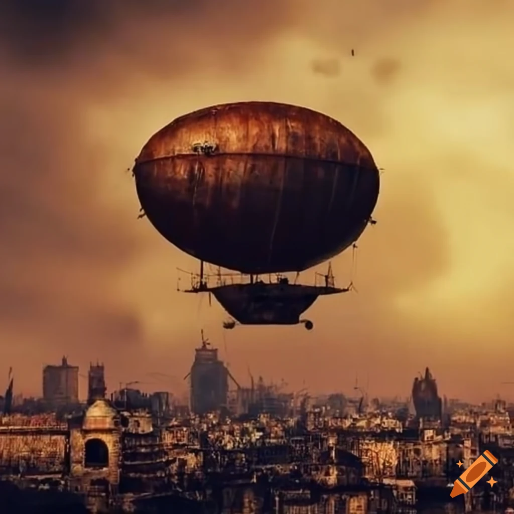 image of a steampunk airship over Havana city