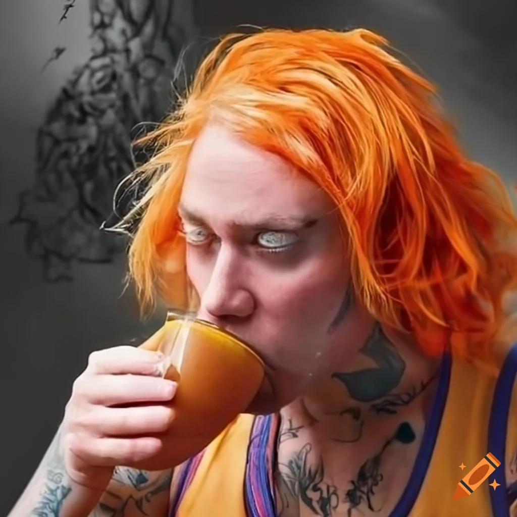 comical bogan drinking orange juice