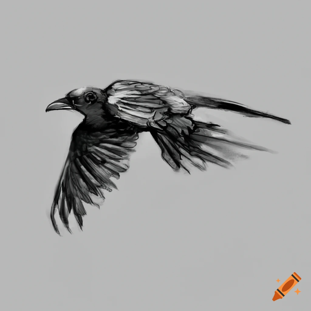 Bird Carrion Crow Clip Art - Flying Crow Line Drawing, HD Png Download -  kindpng