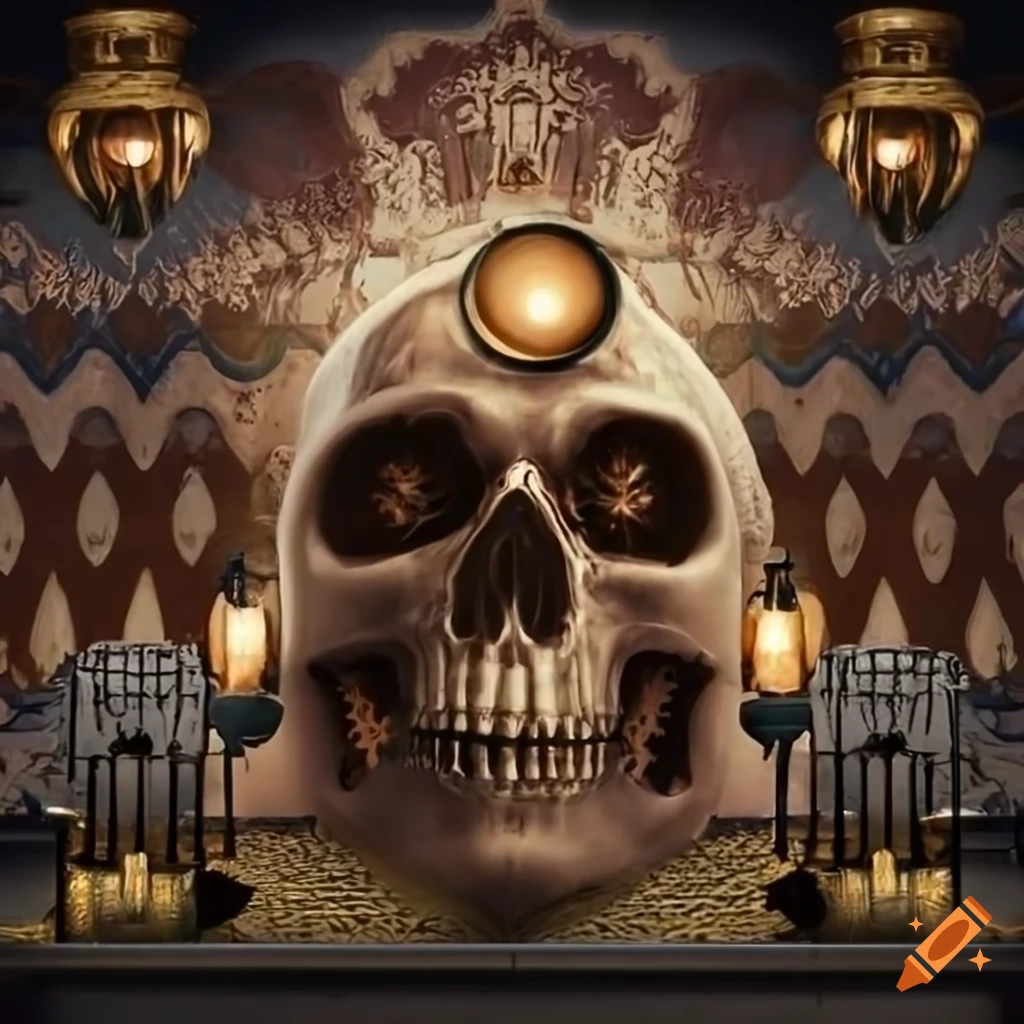 Steampunk living room with skull decorations on Craiyon