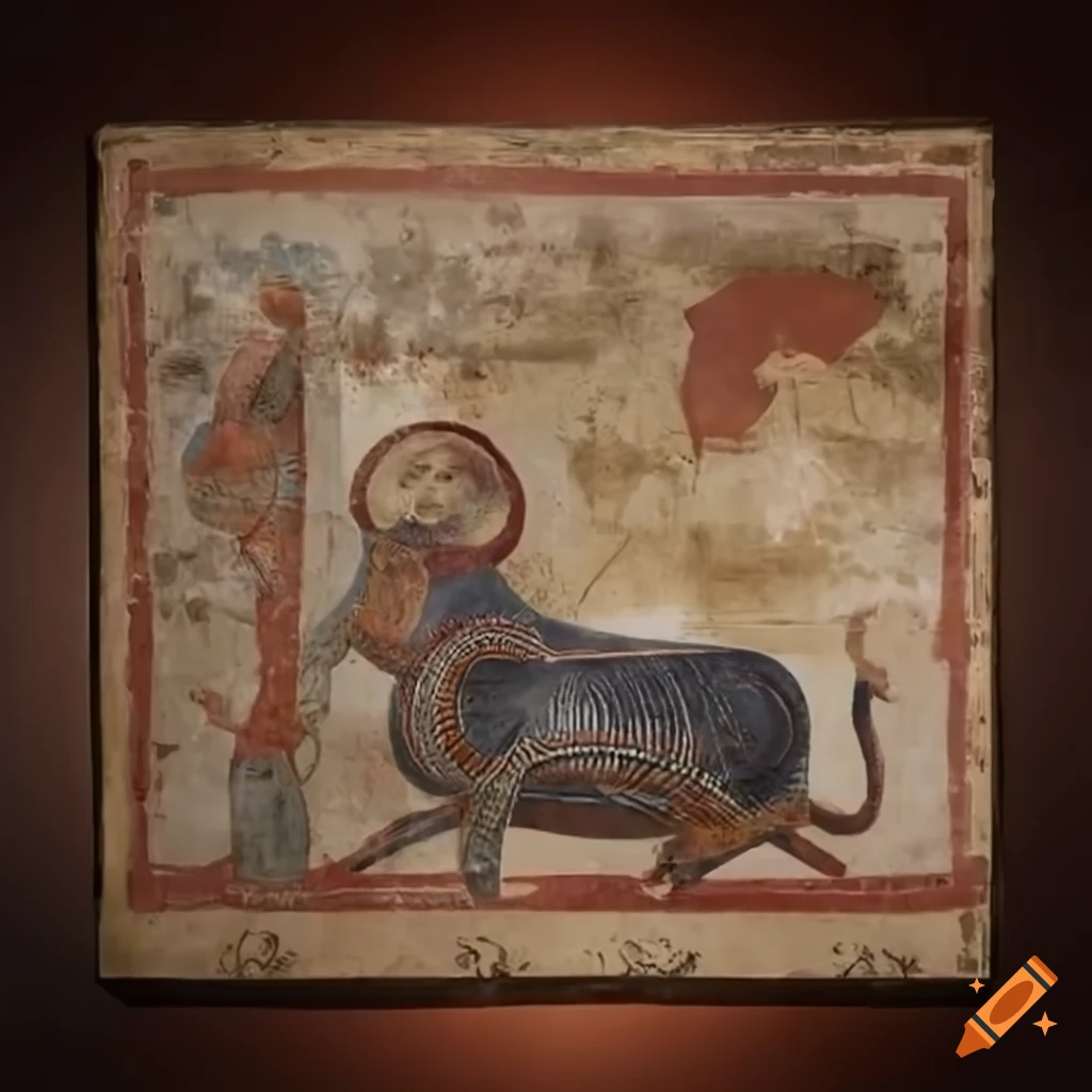 Unreal Engine 5 fresco of a white auroch on wall