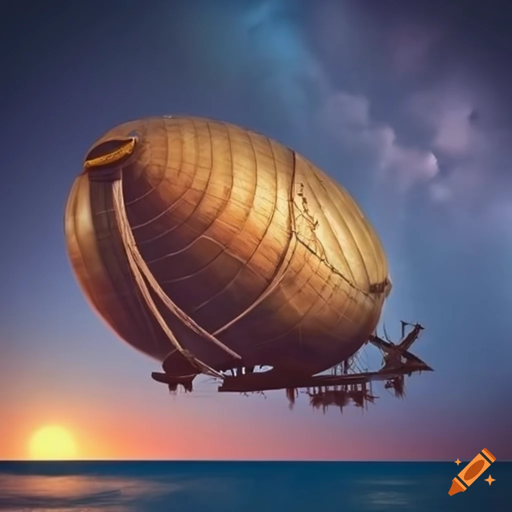 17th century airship sailing under a starry sky