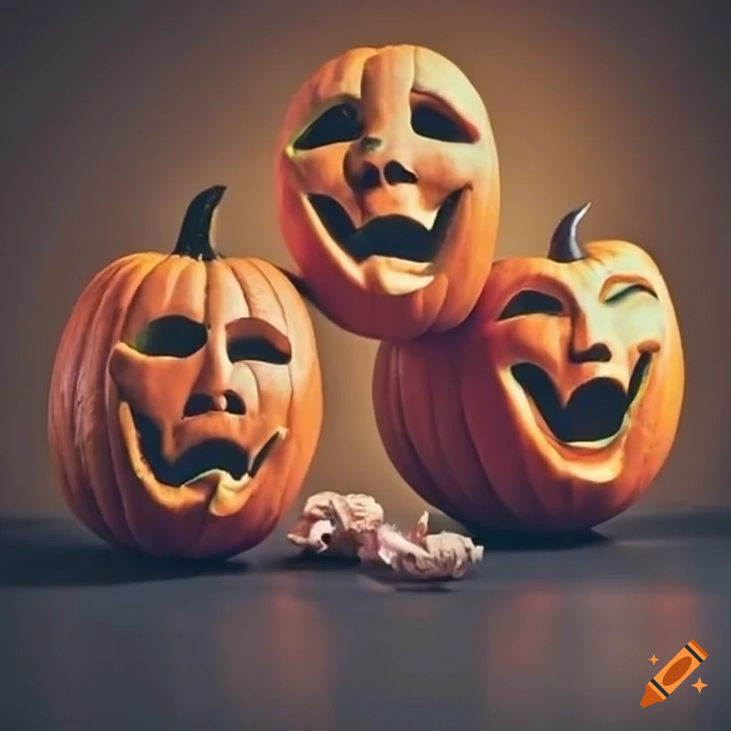 pumpkins with comedy and tragedy faces