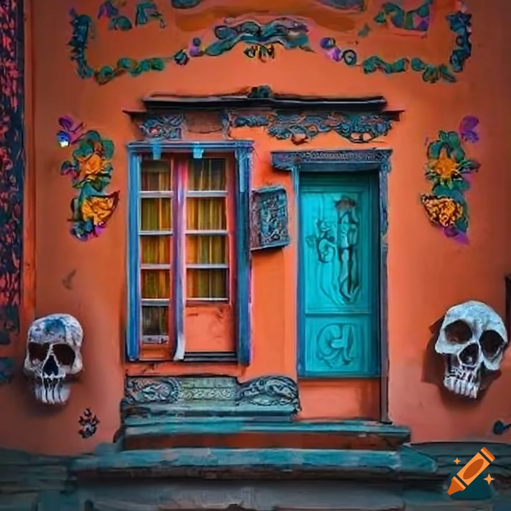colorful house with Day of the Dead decorations