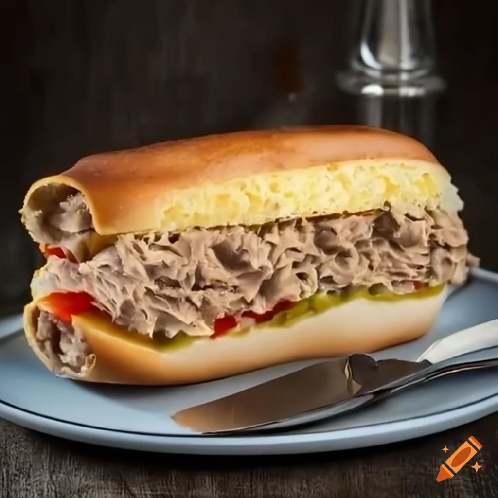 Tuna egg & cheese sandwich on a long roll on Craiyon