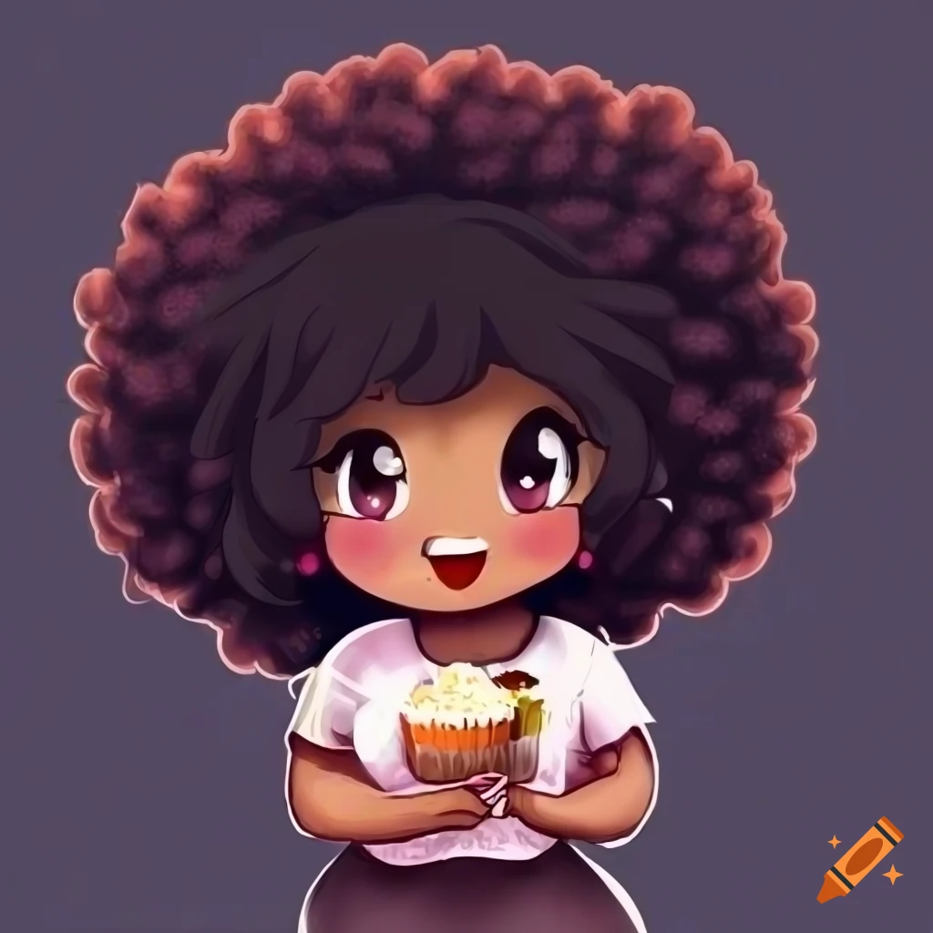 illustration of a cheerful black woman holding a cupcake