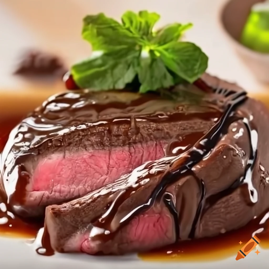 Delicious steak with chocolate sauce on Craiyon