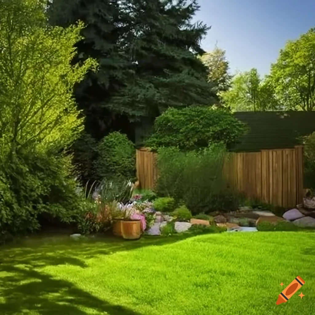 detailed image of a sunny backyard garden