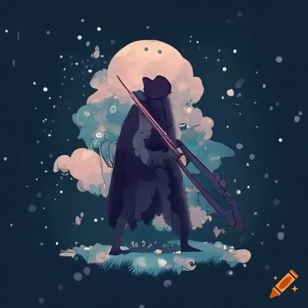 graphic novel illustration of a blind swordsman black sheep