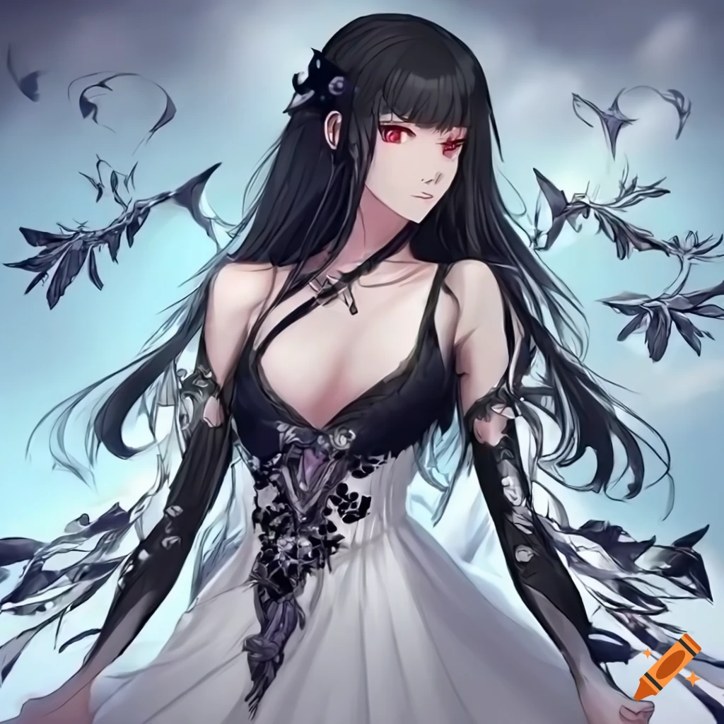 anime character in a white summer dress with silver jewelry